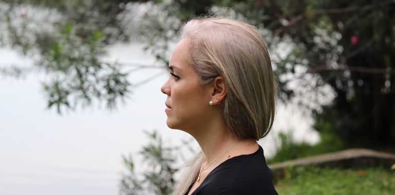 Woman looking over lake